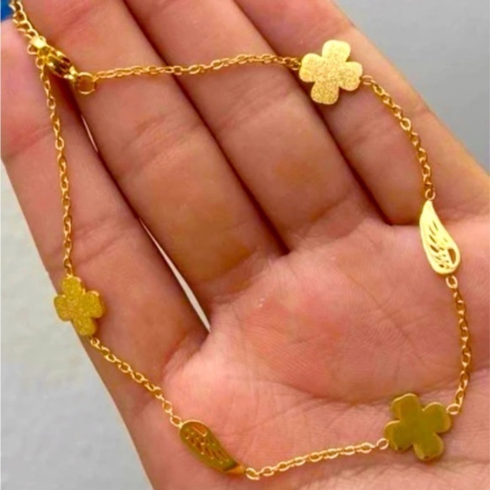 18k gold filled four leaf clover bracelet reversible 2 sided